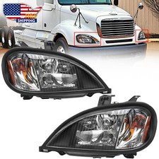 Pair of Headlights Headlamps W/ Bulb For Freightliner Columbia Black Housing picture