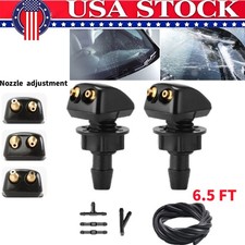 2Pcs Front Windshield Washer Nozzle Wiper Water Spray Jet + 6.5ft Hose Connector picture