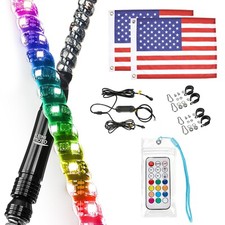 KEMIMOTO Pair 4ft Whip Lights RGB LED Lighted Antenna w/ Flag&Remote UTV ATV picture