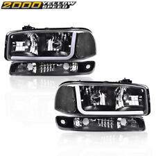 Fit For 99-07 GMC Sierra 1500 2500 LED DRL Black/Clear Headlights+Bumper Lamps picture
