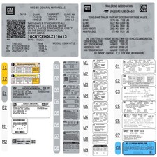 GMC CHEVY GM CADILLAC  VIN STICKERS - CATALOG door tag hood tire trailer info picture