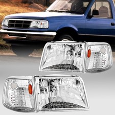 Chrome For 1993-1997 Ranger Headlights Factory Style Lamps Pair Replacement picture