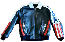 Original VTG 1980s Phase2 Stars/Stripes Leather Bomber Motorcycle Jacket picture