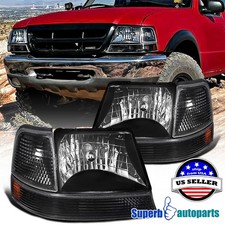 For 1998-2000 Ford Ranger Black Headlights+Parking Corner Lamps Left+Right Pair picture