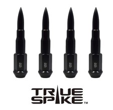 16PC TRUE SPIKE 112MM 12X1.5 FORGED STEEL LUG NUTS BLACK EXTENDED BULLET SPIKES picture
