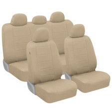 BDK 9-Piece Beige Leather Car Seat Cover Full Set, Front Seat Cover and Rear ... picture