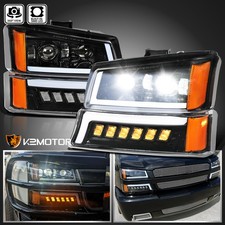 Fits 2003-2007 Chevy Silverado Avalanche LED DRL Projector Headlight+Bumper Lamp picture