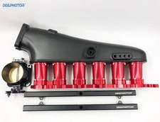 CNC 2JZ-GE Intake Manifold Fuel Rail Throttle Body Set 12 Injectors Black-Red picture