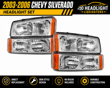 03-06 Chevy Silverado Headlights + Bumper Lights Chrome 4PC Set NEW picture