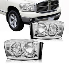 Pair Chrome Headlights Clear Reflector For Dodge Ram 1500/2500/3500 2006-2009 picture