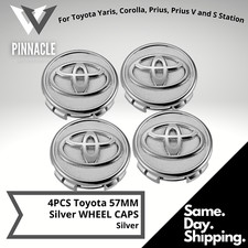 SET OF 4 TOYOTA WHEEL RIM CENTER HUB CAPS SILVER CHROME LOGO 57MM COROLLA PRIUS picture