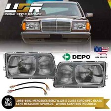 DEPO Euro Glass Headlight + 4to5 Pin Wire Adapters for 81-91 Mercedes Benz W126 picture