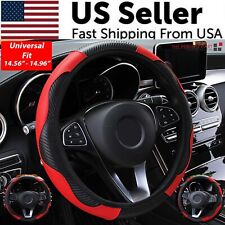 Car Steering Wheel Cover Red Black Leather Anti-slip For 15