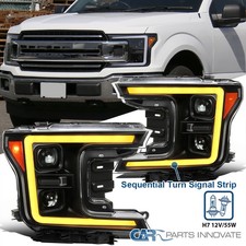 Black Fits 2018-2020 Ford F150 Amber DRL LED Sequential Projector Headlights picture