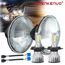 7 Inch led GLASS Headlight Round, ORIGINAL CLASSIC LOOK Conversion Chrome pair picture