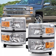 For 2014-2015 Chevy Silverado 1500 Chrome Pair Headlights Headlamps Left + Right picture