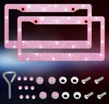 Pink Bling Dazzling Diamond Plastic License Plate Frame 2pc picture