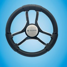 Malera Boat Steering Wheel Chrome Spokes | Gussi Dome Black Rim picture