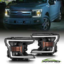 For 2018-2020 Ford F150 Dual Projector Black Headlights w/LED Sequential/DRL picture