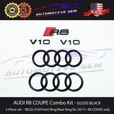 NEW 2017+ AUDI R8 Emblem BLACK Front Hood & Trunk Ring V10 Sign Badge Set Coupe picture