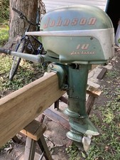 Vintage 1951-10 HP Johnson Sea Horse QD-12 Outboard Motor With 6 gallon Gas Can picture
