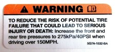 2005,2006 FORD GT GT40 SUPERCAR TIRE FAILURE RISK WARNING DECAL 05/06 picture