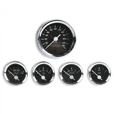 5 Gauge Kit SAE OG Classic Black White V Needles Chrome Trim Cluster Panel MPH  picture