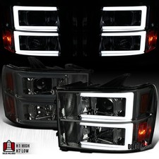 Fit 2007-2013 GMC Sierra 1500 2500HD Smoke LED Tube Projector Headlights Lamps picture