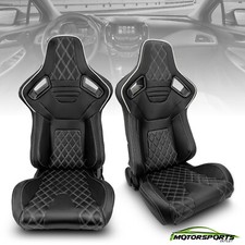 2 x JDM Reclinable Black/White PVC Main And Line Sport Racing Seats Left/Right picture