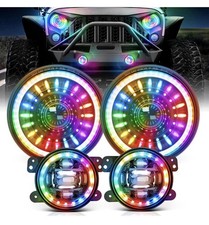 MICTUNING J1 RGB+IC 7-inch LED Headlights w/Fog Light Assembly for Jeep Wrangler picture