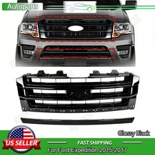 For 2015-2017 Ford Expedition Front Upper Bmuper Grille & Lower Trim Gloss Black picture