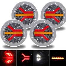 4X Red+White 4inch Round LED Truck Trailer Stop Turn Signal Tail Brake Light DRL picture