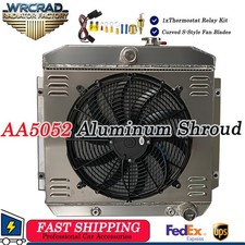 Aluminum Radiator+Fan Shroud + Relay Fits 1955-1957 Chevy Block V8 Bel Air 4.3L picture
