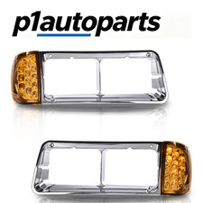 1Pair Fit For Freightliner FLD120 Headlight Bezel W/LED Turn Signal Corner Light picture
