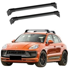 For PORSCHE MACAN 2015 TO 2024 LOCKABLE ROOF RACK CROSS BAR RAILS 2PCS ALU BLACK picture