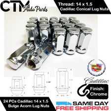 24PC CADILLAC CHROME 14X1.5 WHEEL LUG NUTS CONICAL SEAT BULGE ACORN FOR CADILLAC picture