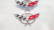 2PC 1997-2004 C5 Corvette Chrome Front Rear 50Th Anniversary Cross Flags Emblems picture