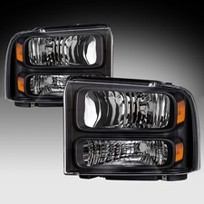 For 2005-2007 Ford F250 F350 F450 F550 Super Duty Black Headlights Lamps Pair picture