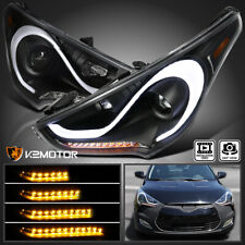 Black Fits 2012-2017 Hyundai Veloster Projector Headlights LED Sequential Signal picture