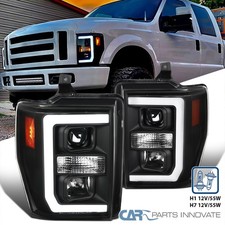 Fits 08-10 F250 F350 F450 F550 Superduty Black LED Tube Bar Projector Headlights picture