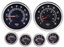 JEGS Retro Muscle Car 6-Gauge Set, Black Analog Face [5 in. Dia. Speedometer & picture
