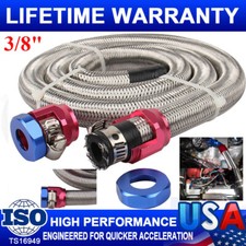 Universal 3/8 Fuel Line Kit Hose Blue Clamps Stainless Steel Flex Braided Oil picture