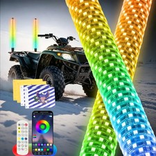 2X 2FT Spiral LED Fat Whip Light Antenna RGB Chasing For Can-am X3 RZR UTV ATV picture