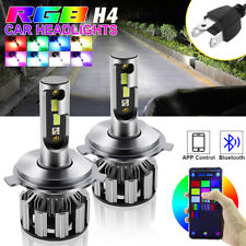 2x H4 9003 LED RGB Headlight Kit 10000LM 50W Bluetooth APP Control Multicolor picture