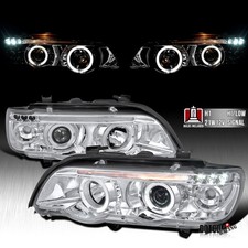 Fit 2001-2003 BMW E53 X5 Dual LED Halo Projector Headlights Lamps Left+Right picture