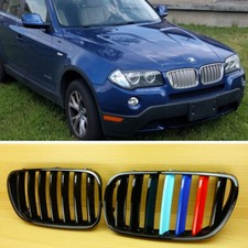 For BMW E83 X3 SUV LCI Glossy Black+M-Color Front Kidney Grille Grill 2007-2010 picture