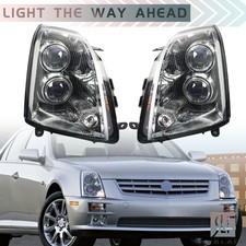 Right+Left For Cadillac STS 2005-2011 Halogen Headlight Black Housing Clear Len picture