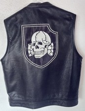 Fox Creek Leather Vest w/ Totenkopf Skull Patch & Gun Pocket - Black -Size 42 picture