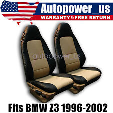 Fits BMW Z3 1996-2002 Full Surround 2 Front Leather SEAT COVERS Black/Beige picture
