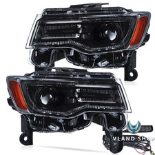 For 2014-2022 Jeep Grand Cherokee Projector LED Headlights Black W/Startup LH+RH picture